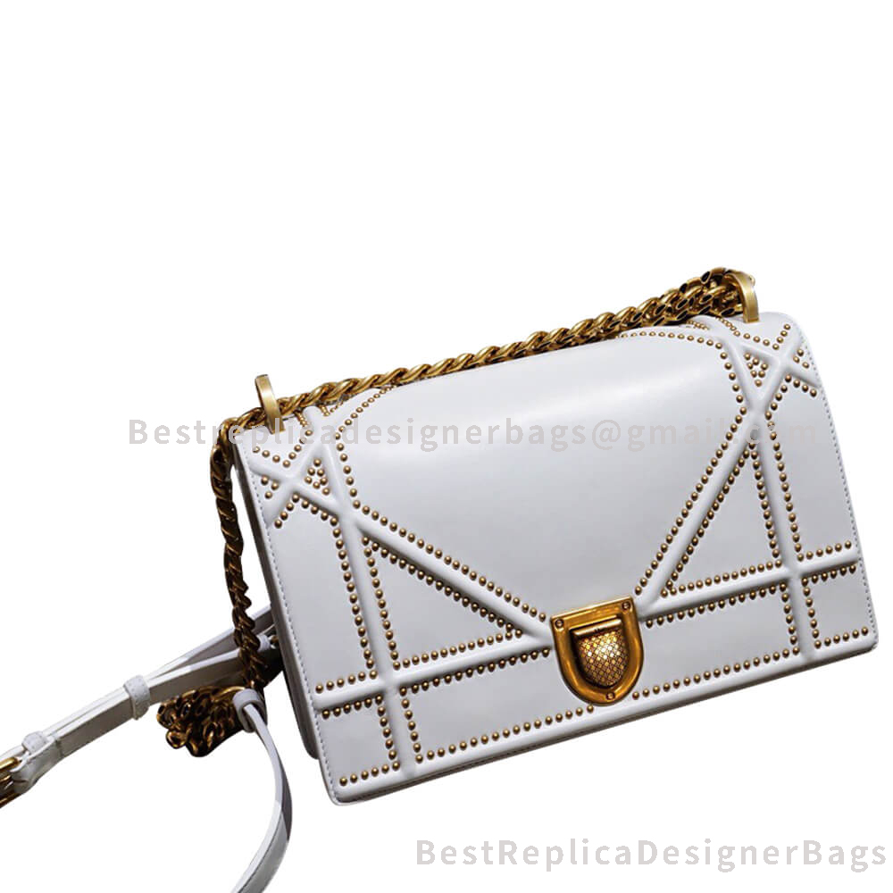Dior Small Diorama Calfskin Studded Bag White GHW